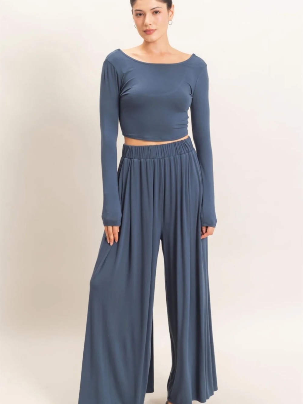 NEW HYFVE Dusty Blue Long Sleeve Crop Top & Wide Leg Lounge Set S/M/L